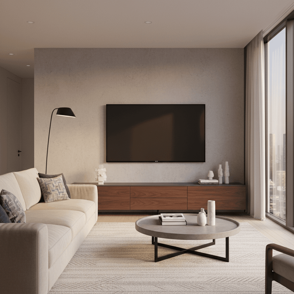 TV wall mount installed level and secure above a media console