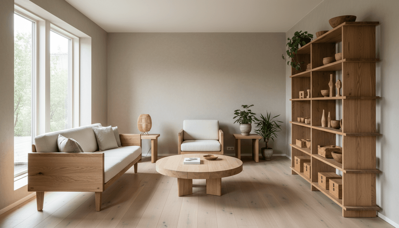Custom built-in bookshelf in a cozy living room